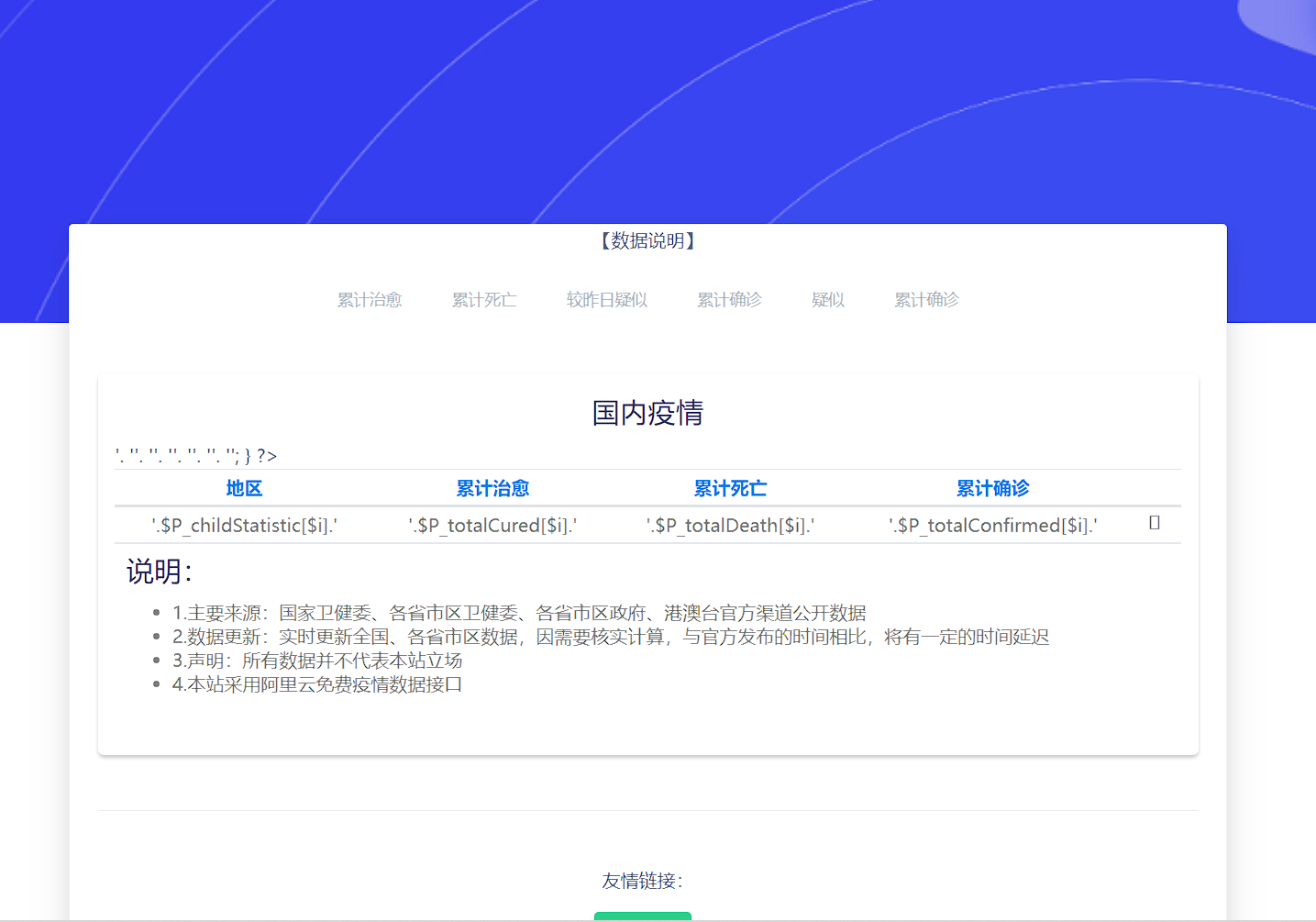 
一款轻量级的疫情动态网站源码模板
-安生子-AnSheng
-第1
张图片